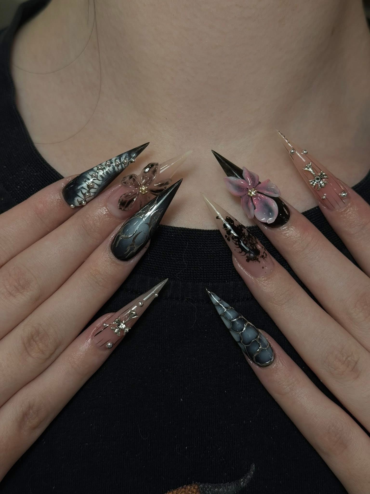 Black Stiletto Purple Flower