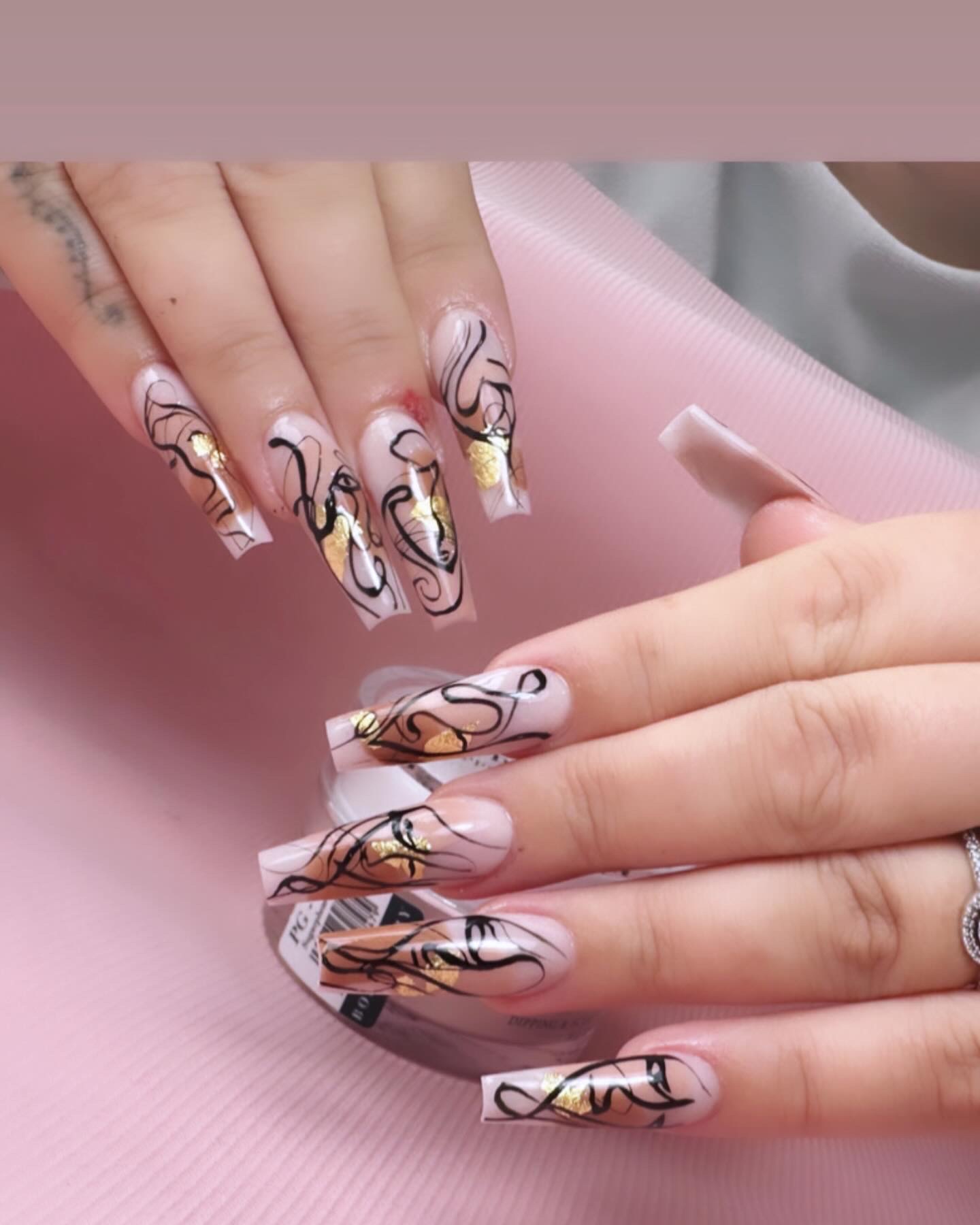 Pink French Gold Glitter